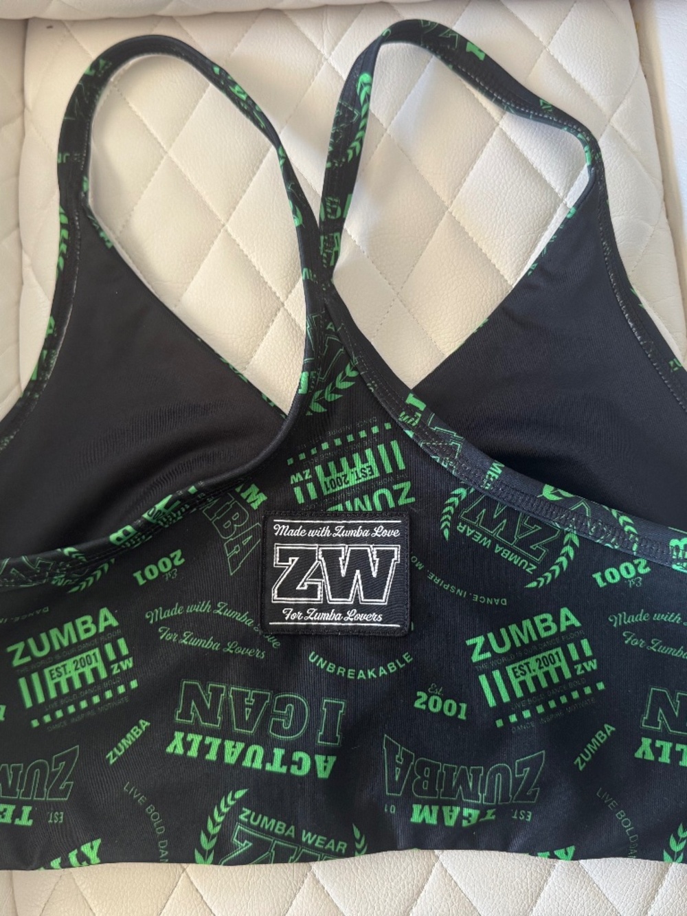 Zumba Wear Black Green Logo Strappy Back Sports Bra Top Size Large